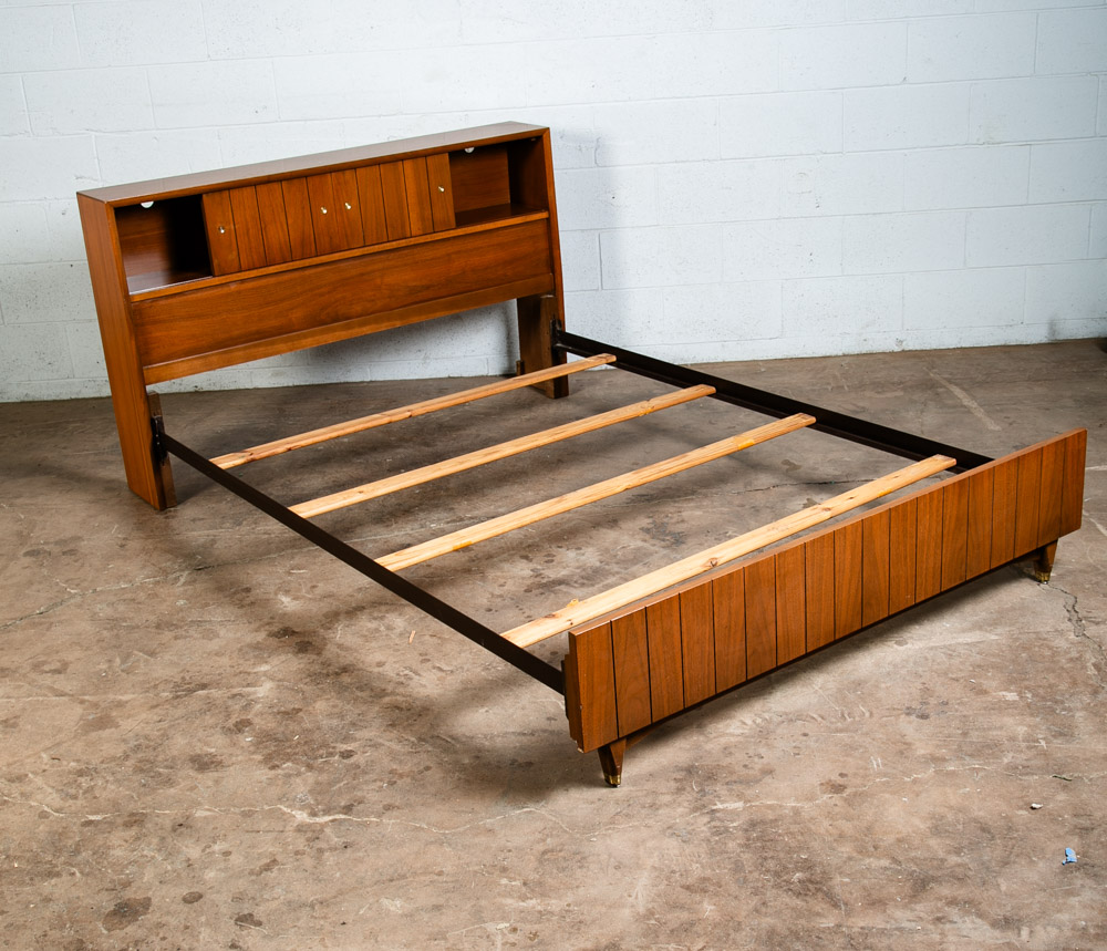 Mid Century Modern Headboard Bed Frame Full Kroehler Walnut Sliding Doors Rails - Image 6