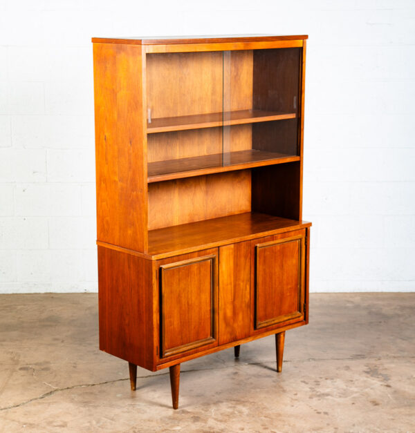 Mid Century Modern China Cabinet Hutch Cabinet Glass Display Compact Walnut Mcm - Image 12