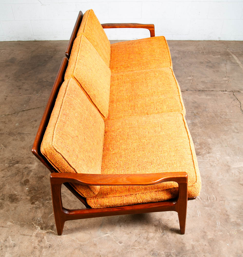 Mid Century Danish Modern Sofa Couch Solid Teak Orange Japanese Japan Arm 3 Seat - Image 4