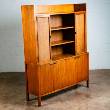 Mid Century Modern China Cabinet Display Walnut Founders Cane Hutch Reversible