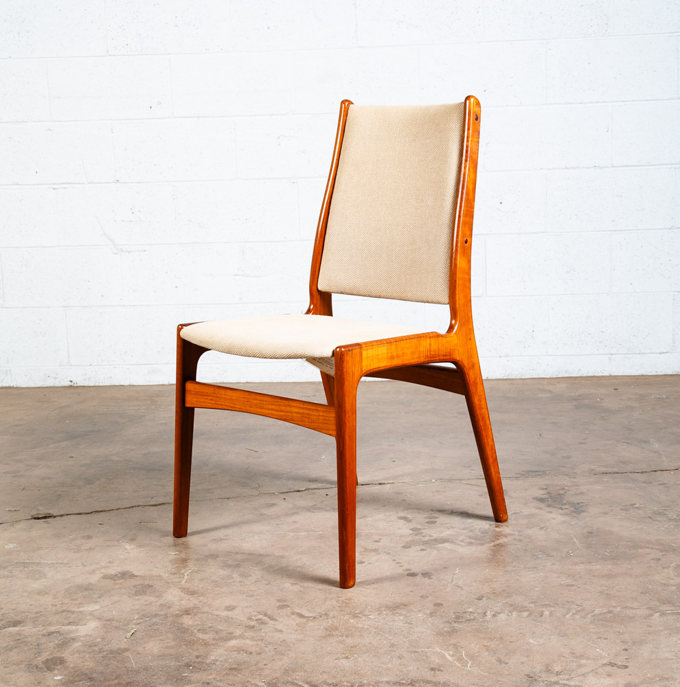 Mid Century Danish Modern Dining Chair Vintage White Oatmeal NM Solid Teak High