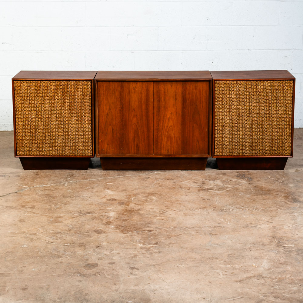 Mid Century Modern Credenza Stereo 3 Piece Console RCA Cabinet Audio Walnut Wood - Image 2