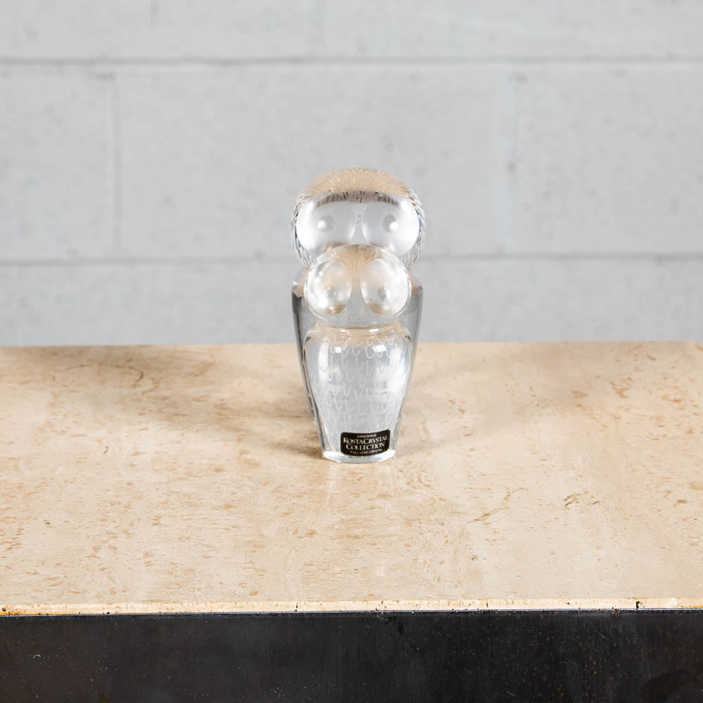 Mid Century Modern Two Swedish Kosta Boda Crystal Owls Clear Glass Set of Two - Image 9