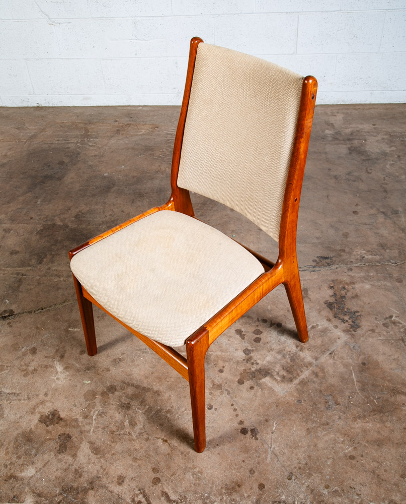Mid Century Danish Modern Dining Chair Vintage White Oatmeal NM Solid Teak High - Image 4