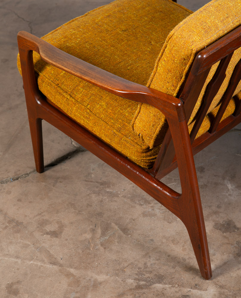 Mid Century Danish Modern Lounge Chairs Solid Teak Yellow Japanese Japan Arm Set - Image 10