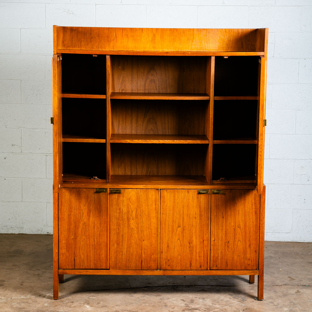 Mid Century Modern China Cabinet Display Walnut Founders Cane Hutch Reversible - Image 11