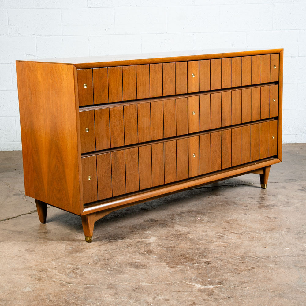 Mid Century Modern Dresser Credenza Kroehler Furniture Walnut 6 Drawer Brass Mcm - Image 6