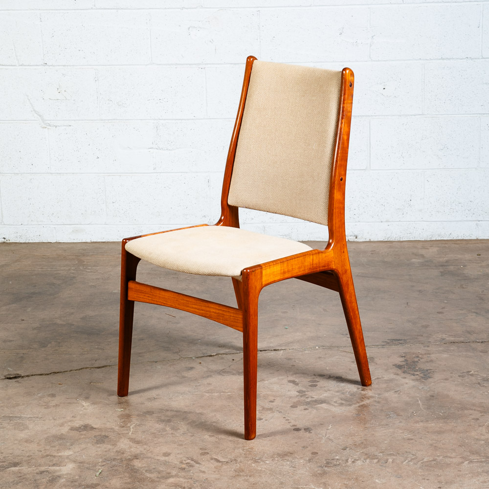 Mid Century Danish Modern Dining Chair Vintage White Oatmeal NM Solid Teak High - Image 5