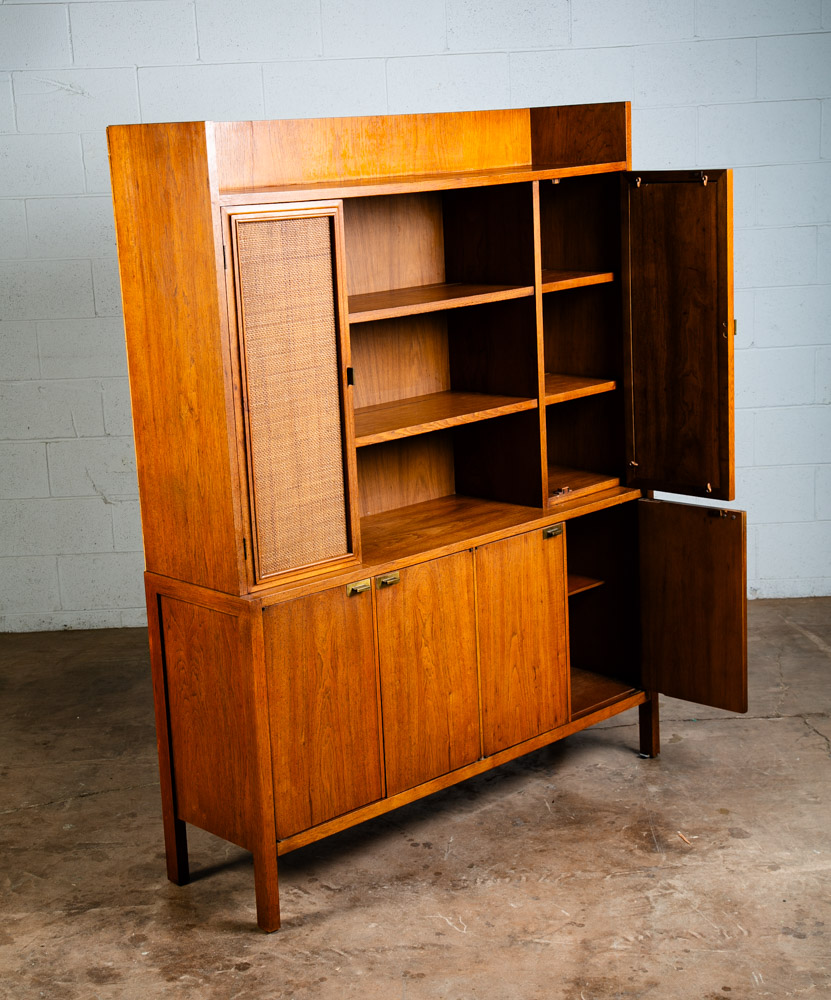 Mid Century Modern China Cabinet Display Walnut Founders Cane Hutch Reversible - Image 7