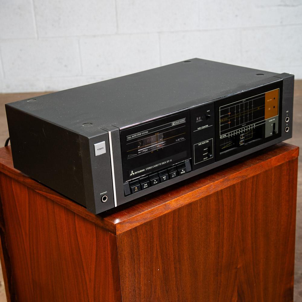 Vintage Mitsubishi Stereo Cassette Deck DT-15 Player Black Face Power Tested