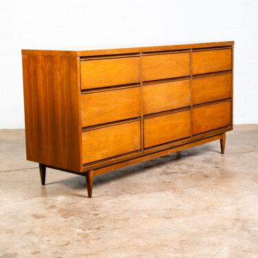 Mid Century Danish Modern Credenza Dresser Bassett Walnut 9 Drawer Danish Mcm