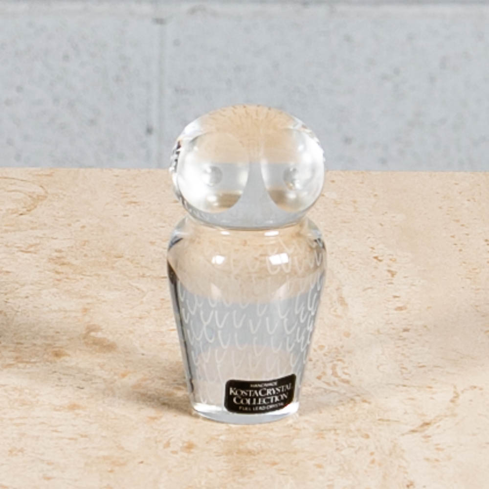 Mid Century Modern Two Swedish Kosta Boda Crystal Owls Clear Glass Set of Two - Image 6