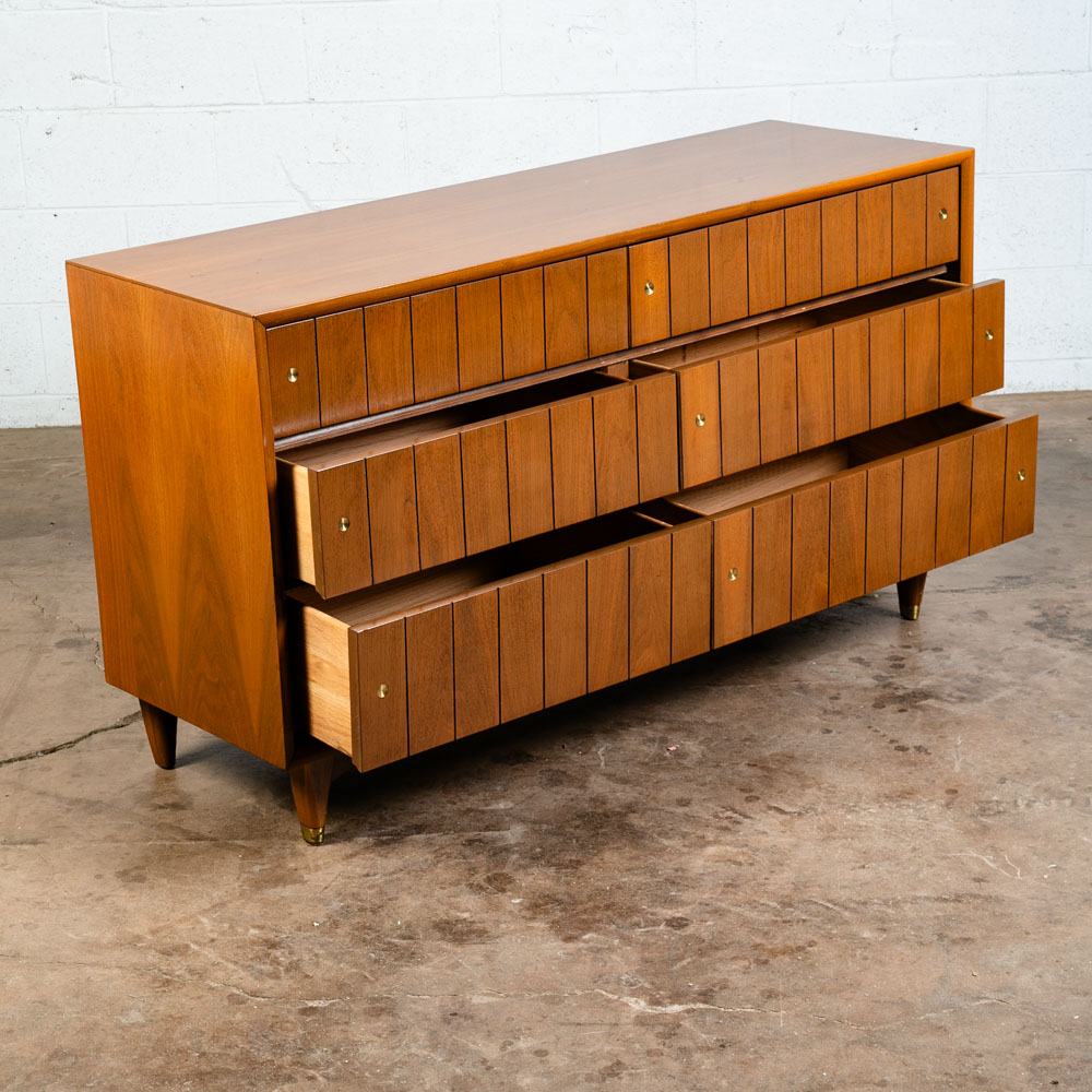 Mid Century Modern Dresser Credenza Kroehler Furniture Walnut 6 Drawer Brass Mcm - Image 3