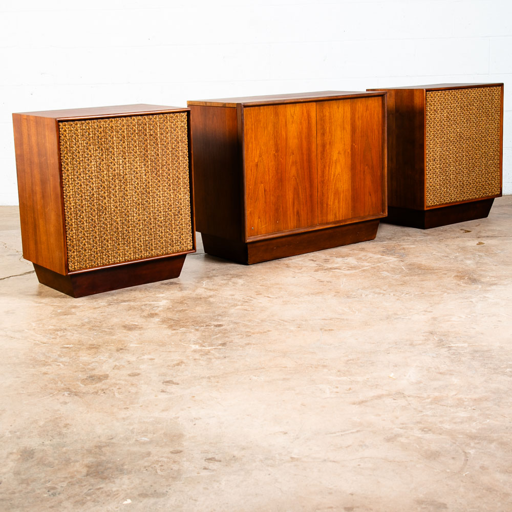 Mid Century Modern Credenza Stereo 3 Piece Console RCA Cabinet Audio Walnut Wood - Image 3