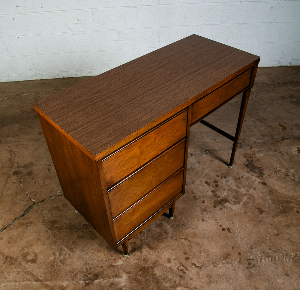 Mid Century Modern Desk Walnut Office Vintage 4 Drawers Executive Compact Mcm - Image 8
