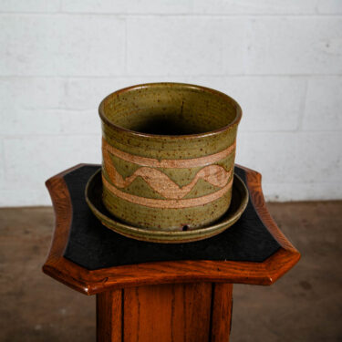 Mid Century Modern Planter Drainage Earthy Green Gloss Large Ceramic Vintage MCM