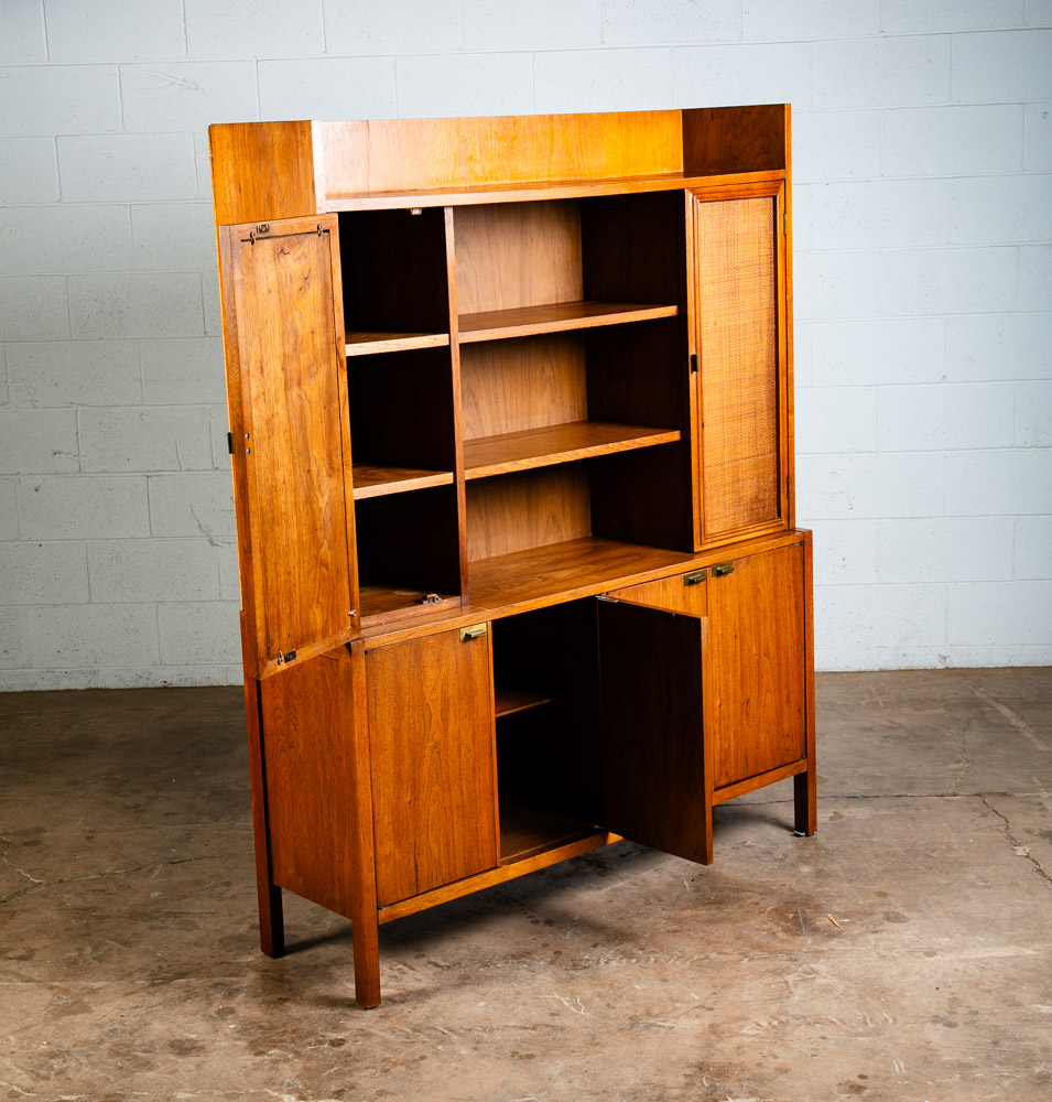 Mid Century Modern China Cabinet Display Walnut Founders Cane Hutch Reversible - Image 5