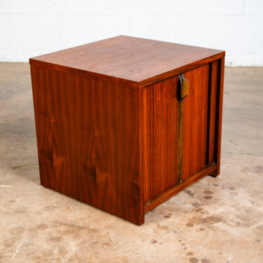 Mid Century Modern Side Table Square End Tambour Door Walnut Wood Vintage