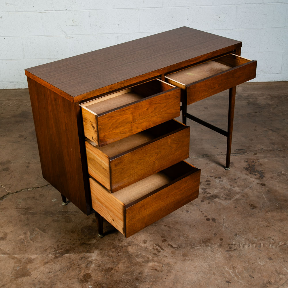 Mid Century Modern Desk Walnut Office Vintage 4 Drawers Executive Compact Mcm - Image 7