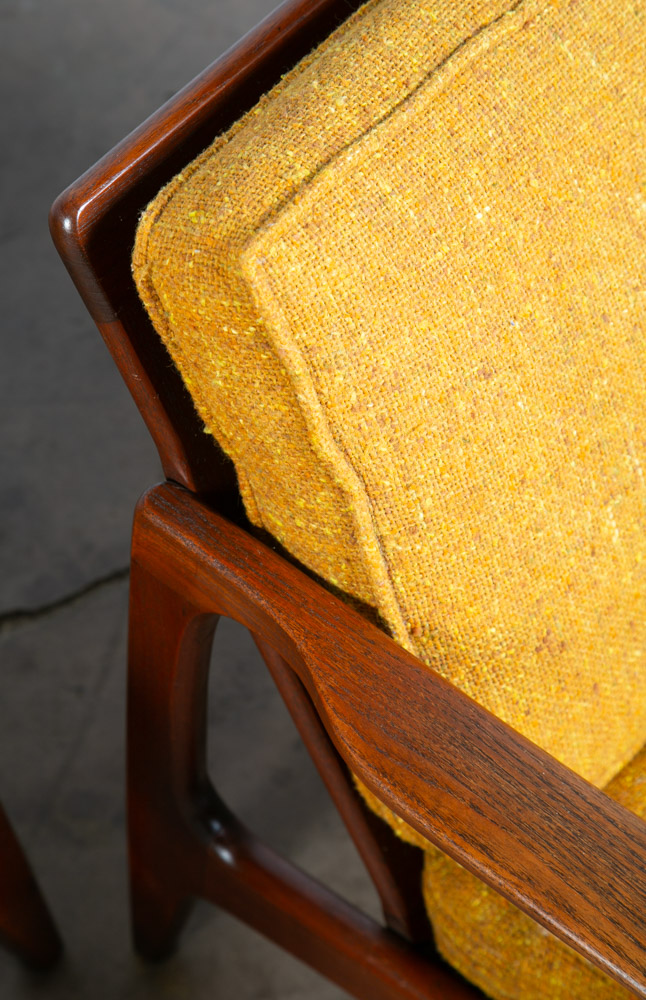 Mid Century Danish Modern Lounge Chairs Solid Teak Yellow Japanese Japan Arm Set - Image 5