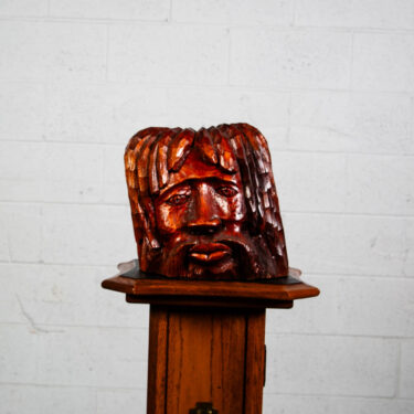 Mid Century Modern Sculpture Solid Wood Carved Bob Marley Abstract Marked Mcm