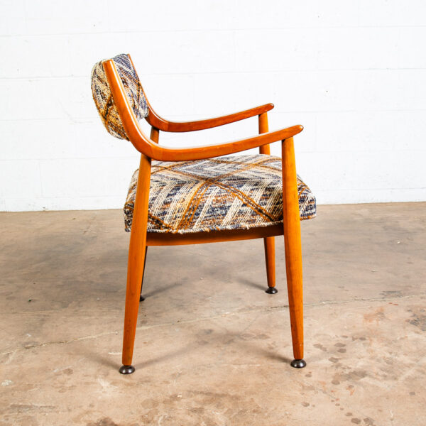 Mid Century Danish Modern Armchair Chair Beech Dining Arms Blue Brown Tweed Mcm - Image 2