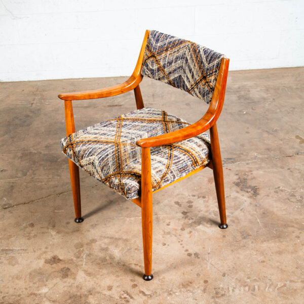 Mid Century Danish Modern Armchair Chair Beech Dining Arms Blue Brown Tweed Mcm