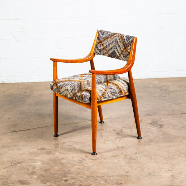 Mid Century Danish Modern Armchair Chair Beech Dining Arms Blue Brown Tweed Mcm - Image 11