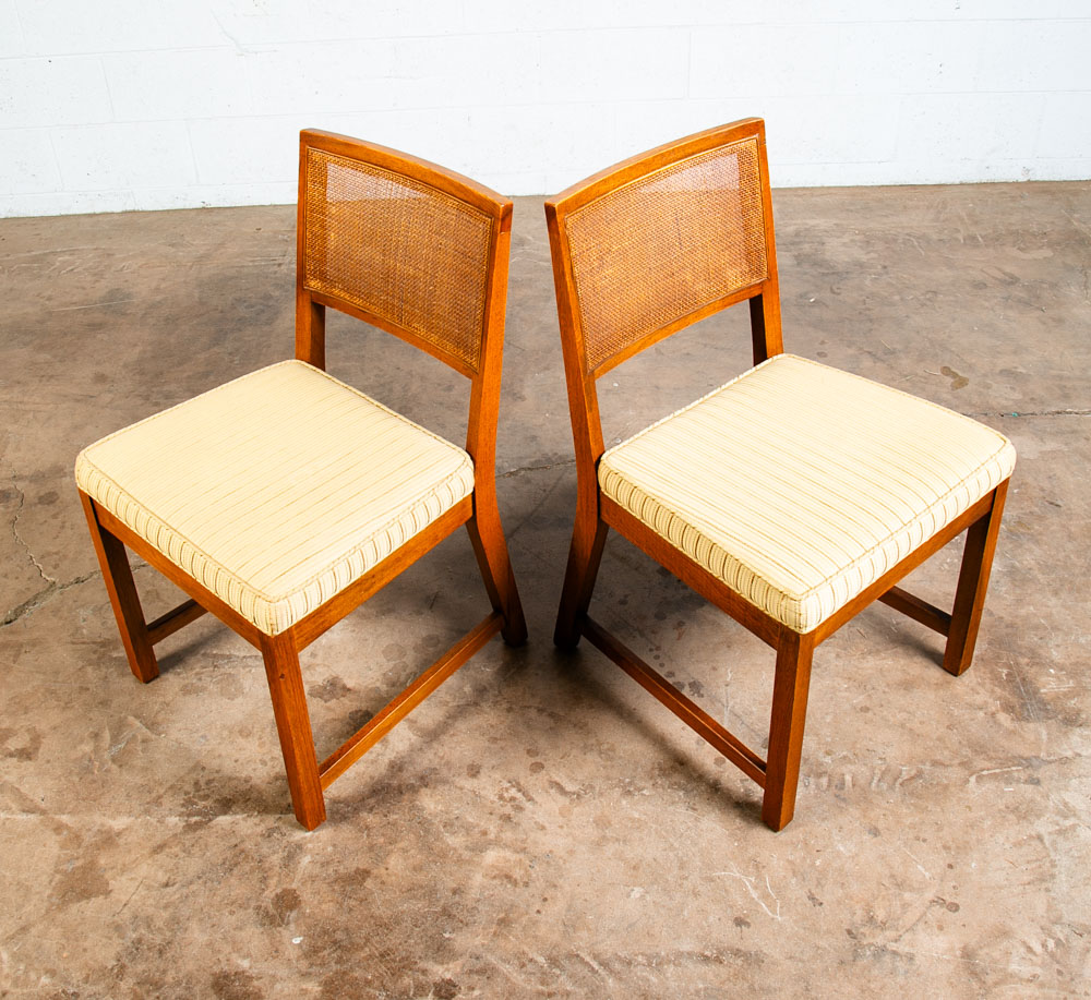 Mid Century Modern Dining Chairs Set 4 Cane High Back Vintage Brown Oak Tan Mcm - Image 7