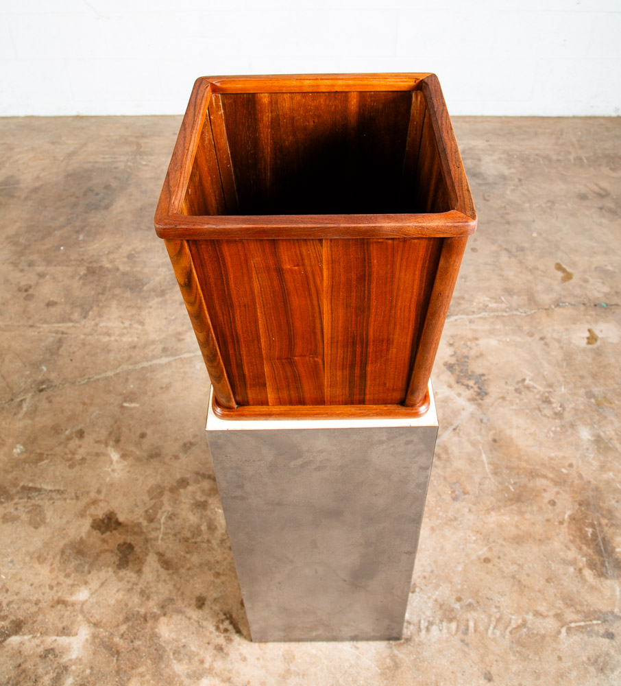 Mid Century Modern Wastebasket Square Trash Can Bin Paper Basket Walnut Danish - Image 5