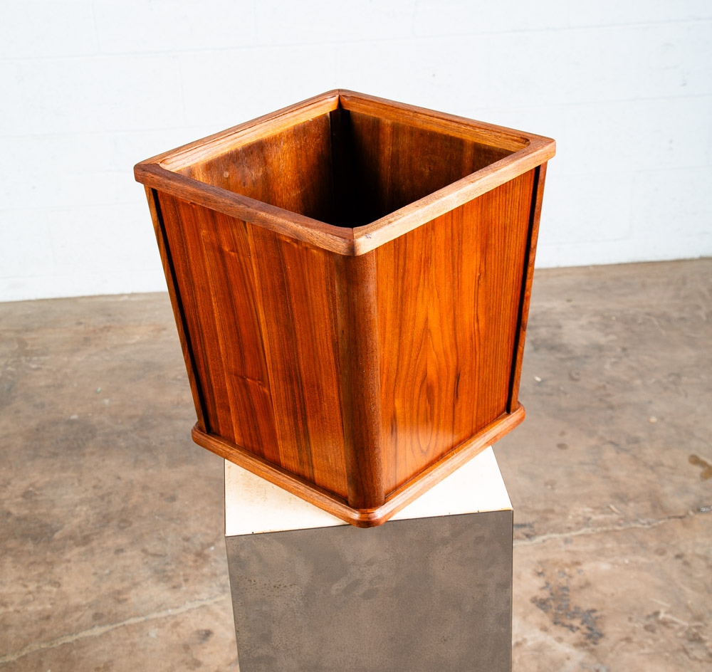 Mid Century Modern Wastebasket Square Trash Can Bin Paper Basket Walnut Danish - Image 11
