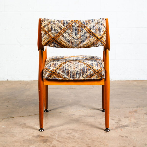 Mid Century Danish Modern Armchair Chair Beech Dining Arms Blue Brown Tweed Mcm - Image 7