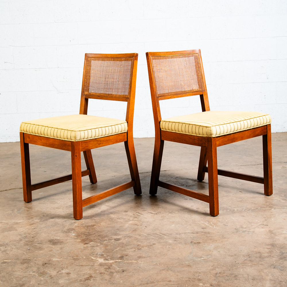 Mid Century Modern Dining Chairs Set 4 Cane High Back Vintage Brown Oak Tan Mcm - Image 4