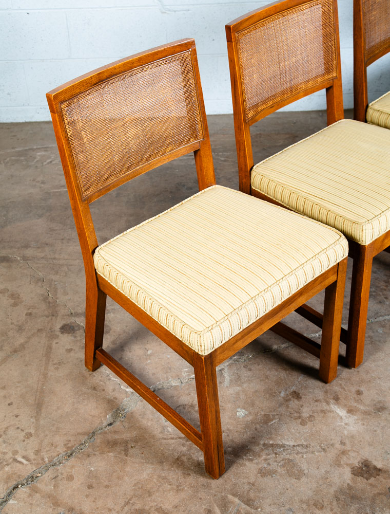 Mid Century Modern Dining Chairs Set 4 Cane High Back Vintage Brown Oak Tan Mcm - Image 10