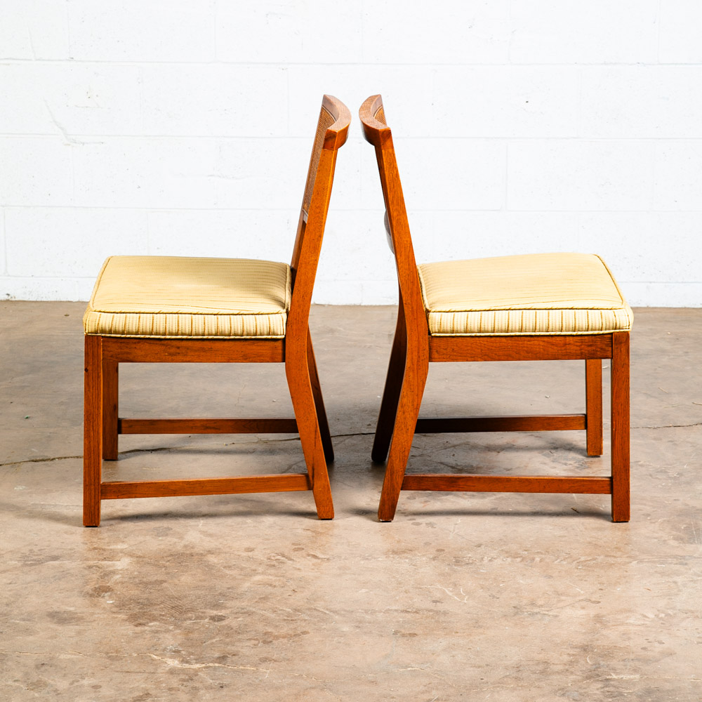 Mid Century Modern Dining Chairs Set 4 Cane High Back Vintage Brown Oak Tan Mcm - Image 5