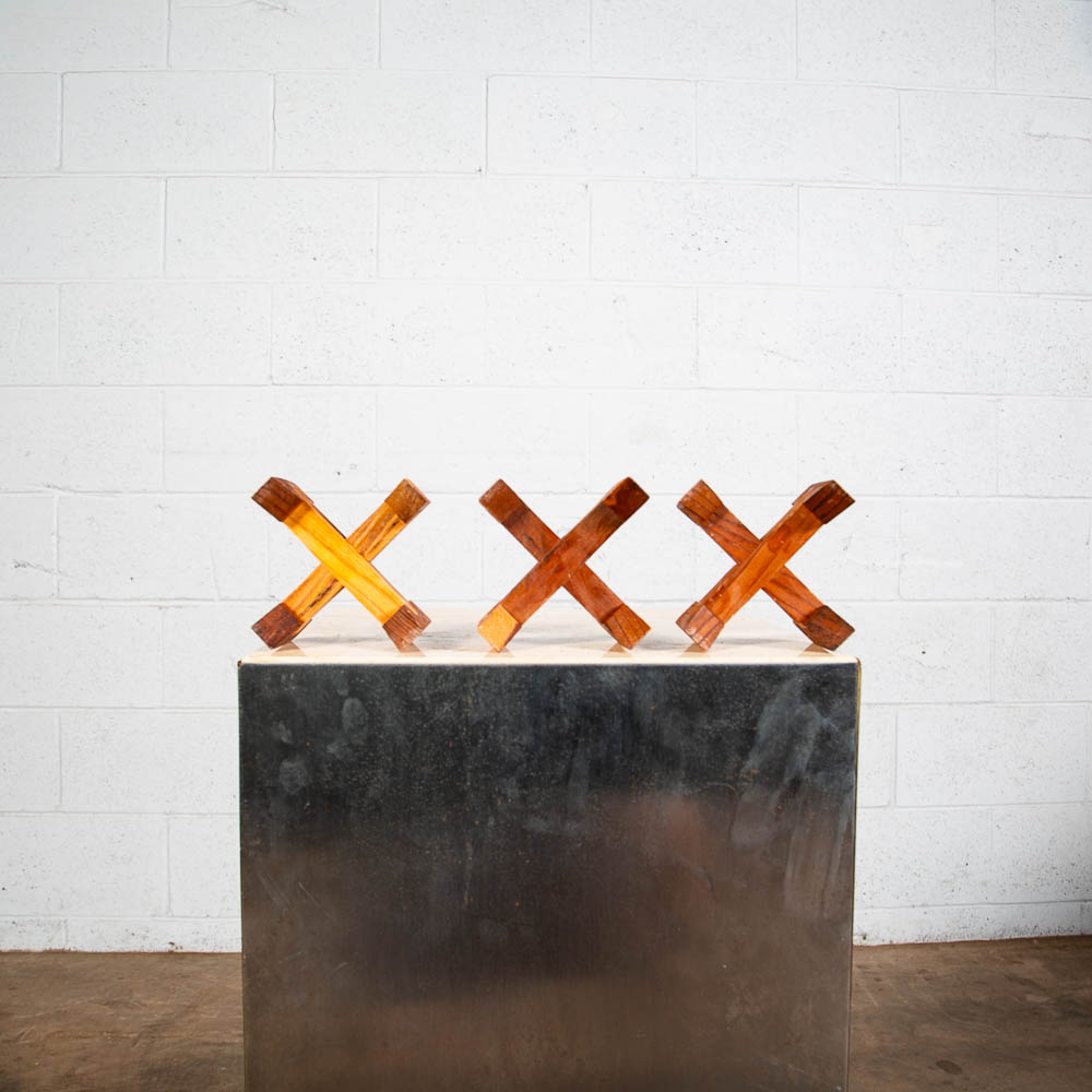 Mid Century Modern Set of Six Wooden Candle Holders Light and Dark Teak Wood - Image 2