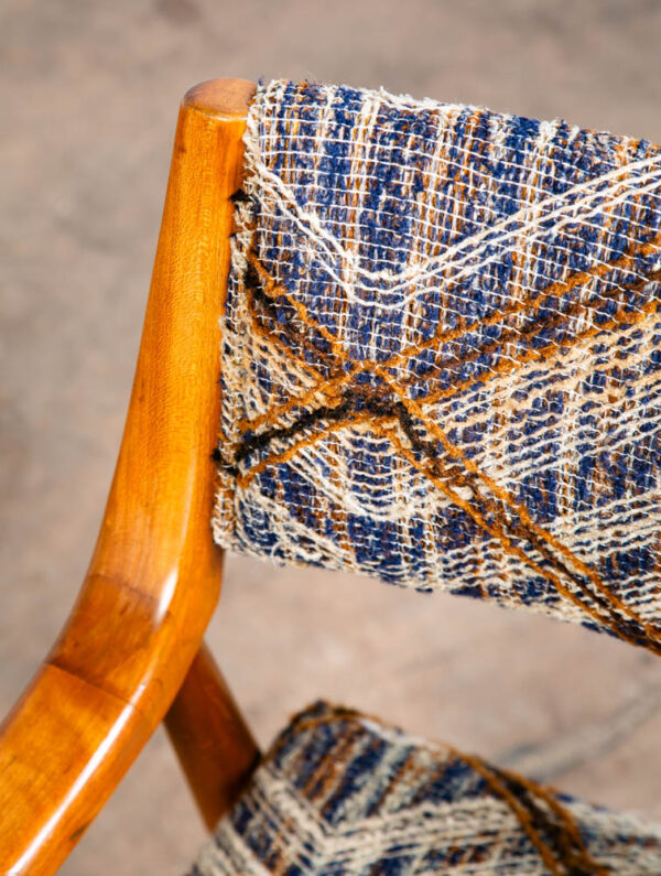 Mid Century Danish Modern Armchair Chair Beech Dining Arms Blue Brown Tweed Mcm - Image 10