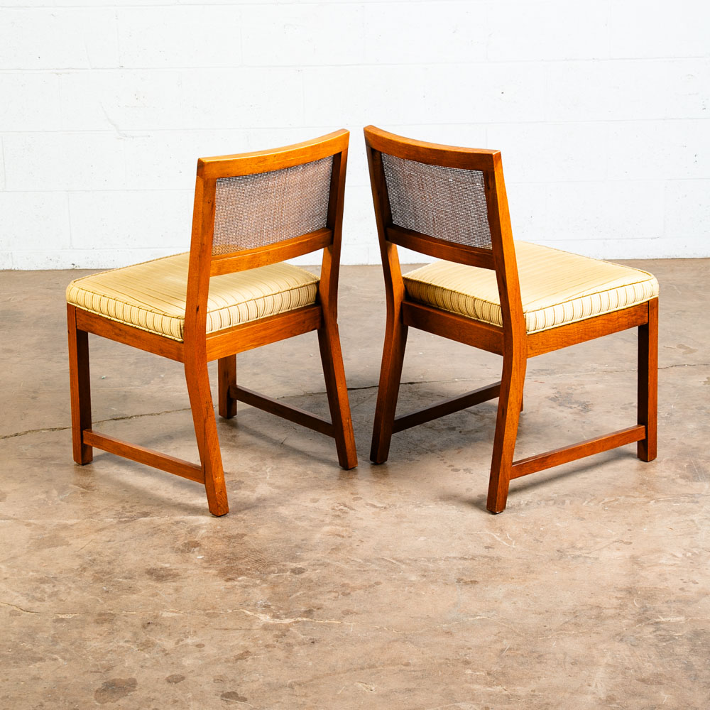 Mid Century Modern Dining Chairs Set 4 Cane High Back Vintage Brown Oak Tan Mcm - Image 6