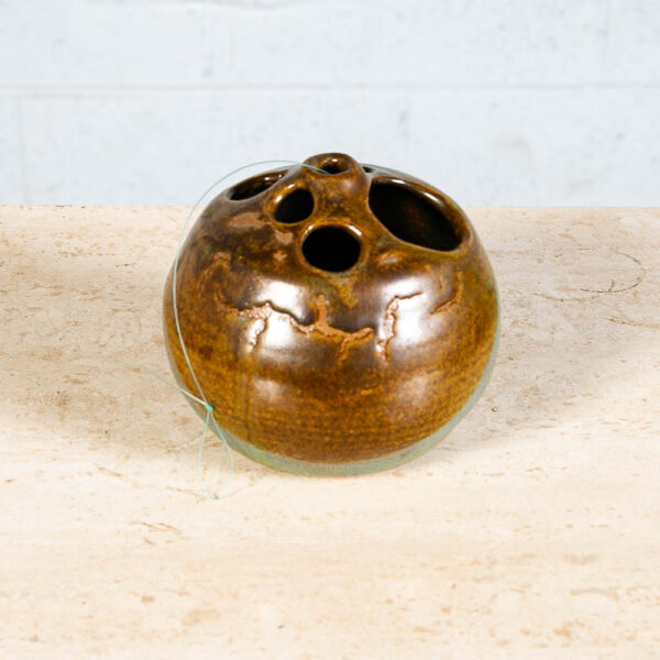 Mid century Pot Hanging Spherical Ceramic Art Piece Beige Teal Glaze Finish Mcm - Image 2
