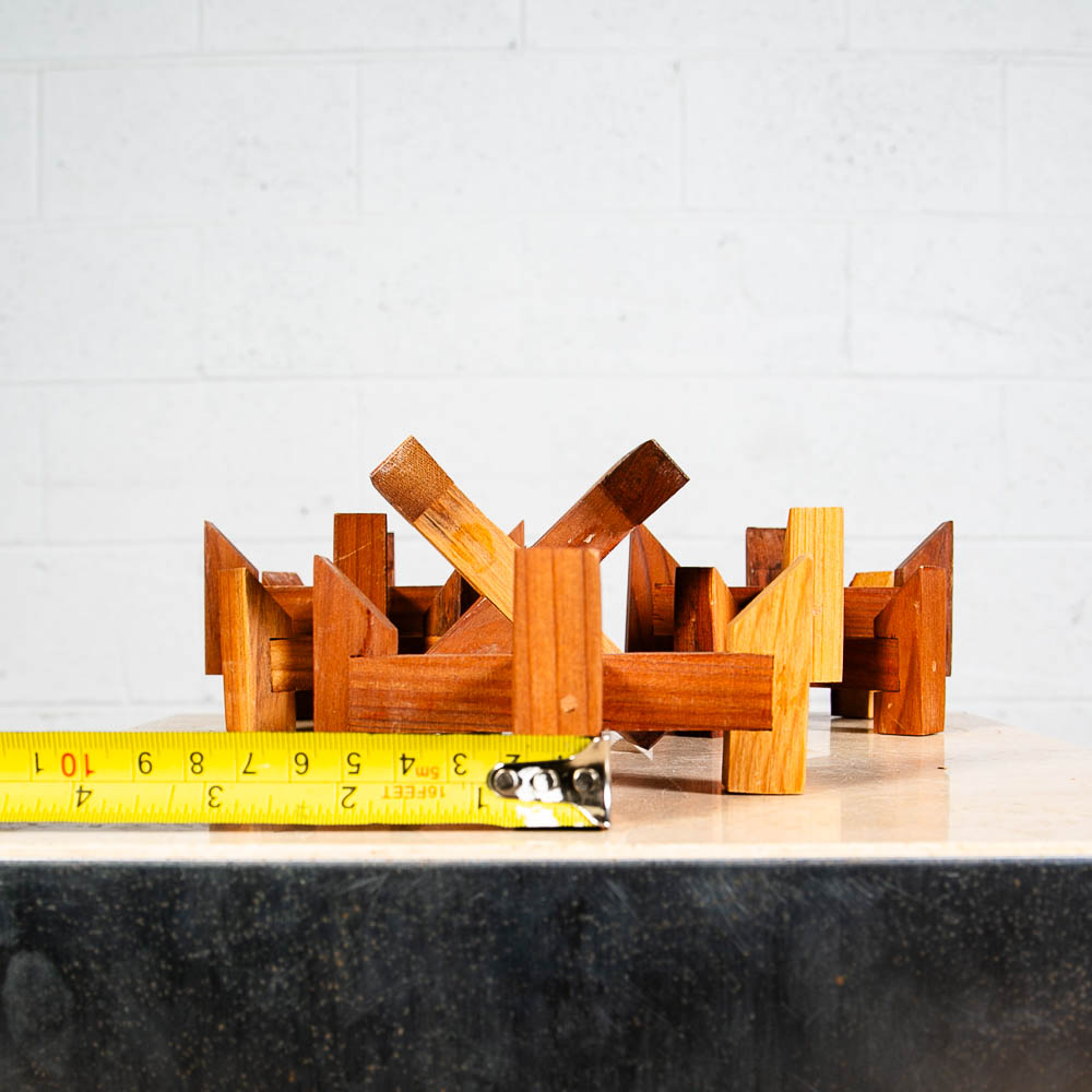 Mid Century Modern Set of Six Wooden Candle Holders Light and Dark Teak Wood - Image 9