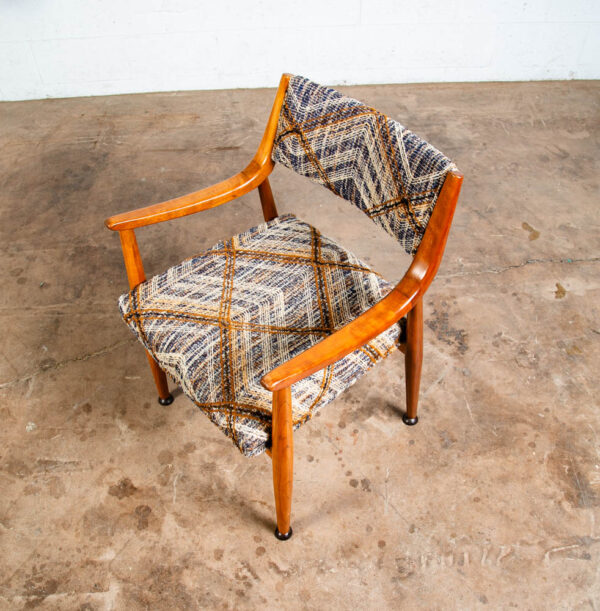 Mid Century Danish Modern Armchair Chair Beech Dining Arms Blue Brown Tweed Mcm - Image 5