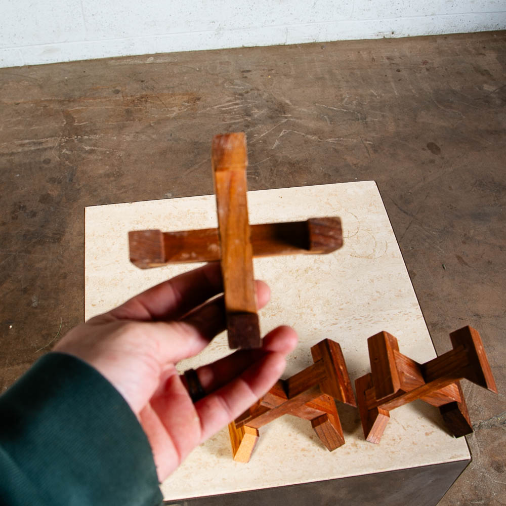Mid Century Modern Set of Six Wooden Candle Holders Light and Dark Teak Wood - Image 5