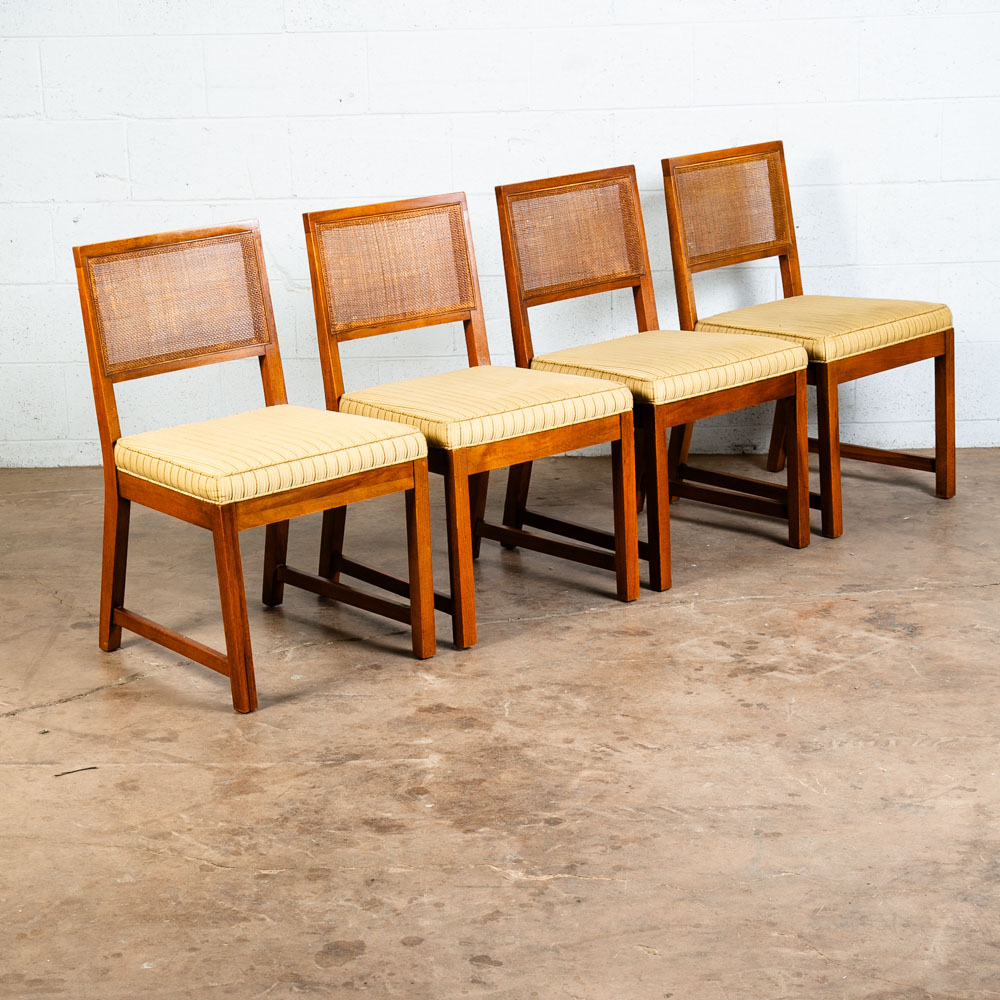 Mid Century Modern Dining Chairs Set 4 Cane High Back Vintage Brown Oak Tan Mcm - Image 8