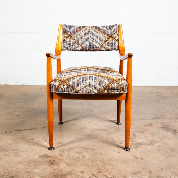 Mid Century Danish Modern Armchair Chair Beech Dining Arms Blue Brown Tweed Mcm - Image 3