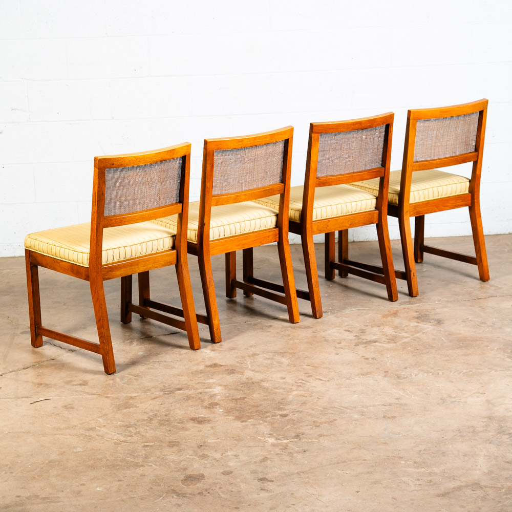 Mid Century Modern Dining Chairs Set 4 Cane High Back Vintage Brown Oak Tan Mcm - Image 2