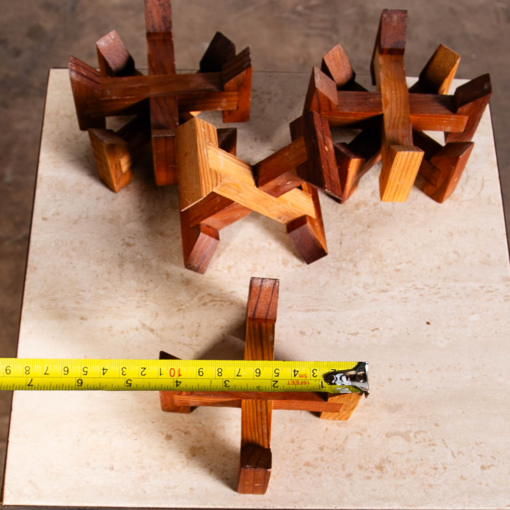 Mid Century Modern Set of Six Wooden Candle Holders Light and Dark Teak Wood - Image 10