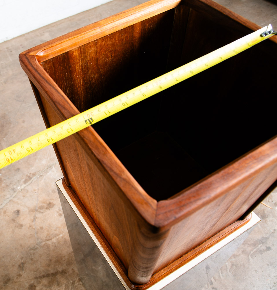 Mid Century Modern Wastebasket Square Trash Can Bin Paper Basket Walnut Danish - Image 8