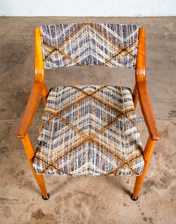 Mid Century Danish Modern Armchair Chair Beech Dining Arms Blue Brown Tweed Mcm - Image 12