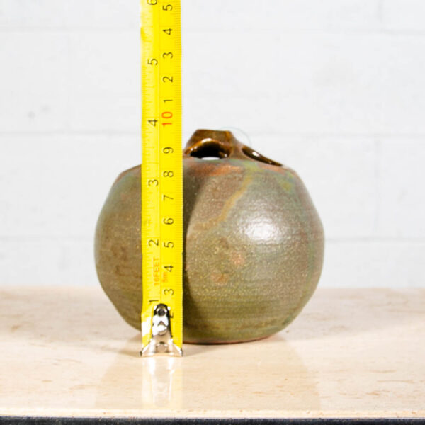 Mid century Pot Hanging Spherical Ceramic Art Piece Beige Teal Glaze Finish Mcm - Image 10
