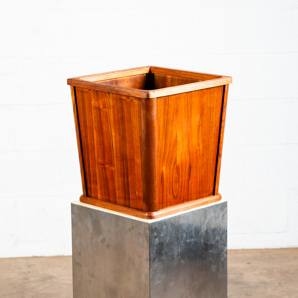 Mid Century Modern Wastebasket Square Trash Can Bin Paper Basket Walnut Danish - Image 9